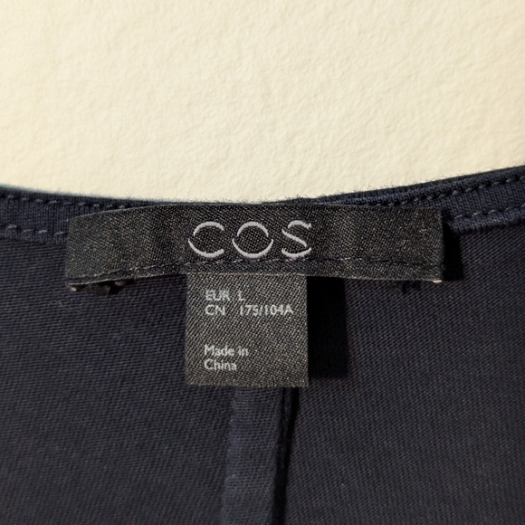 COS Black Short Sleeve Shirt Pleated Mixed Media Large Dark Navy - Picture 3 of 4